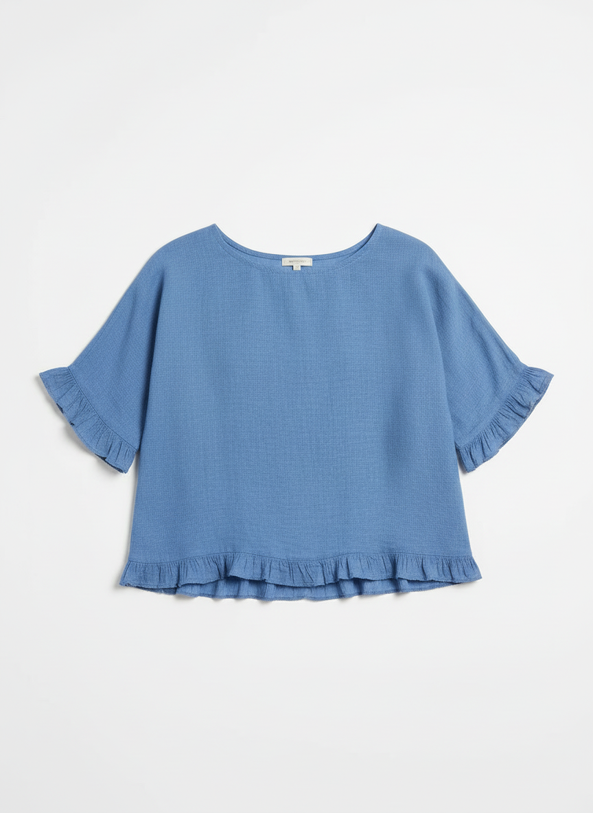 Tess | Women's Frill Trim Round Neck Half Sleeve Woven Top 3