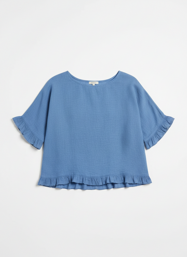 Tess | Women's Frill Trim Round Neck Half Sleeve Woven Top 3