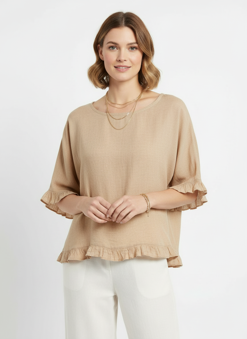 Tess | Women's Frill Trim Round Neck Half Sleeve Woven Top 4
