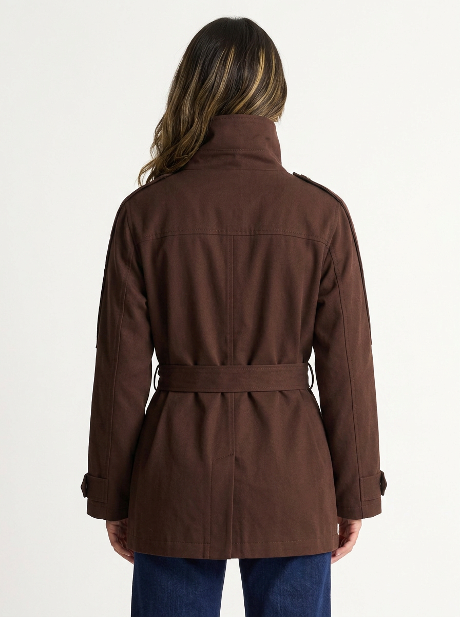 Tessa | Women's Brown Stand Collar Short Trench Coat