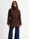 Tessa | Women's Dark Brown High Stand Collar Short Trench Coat