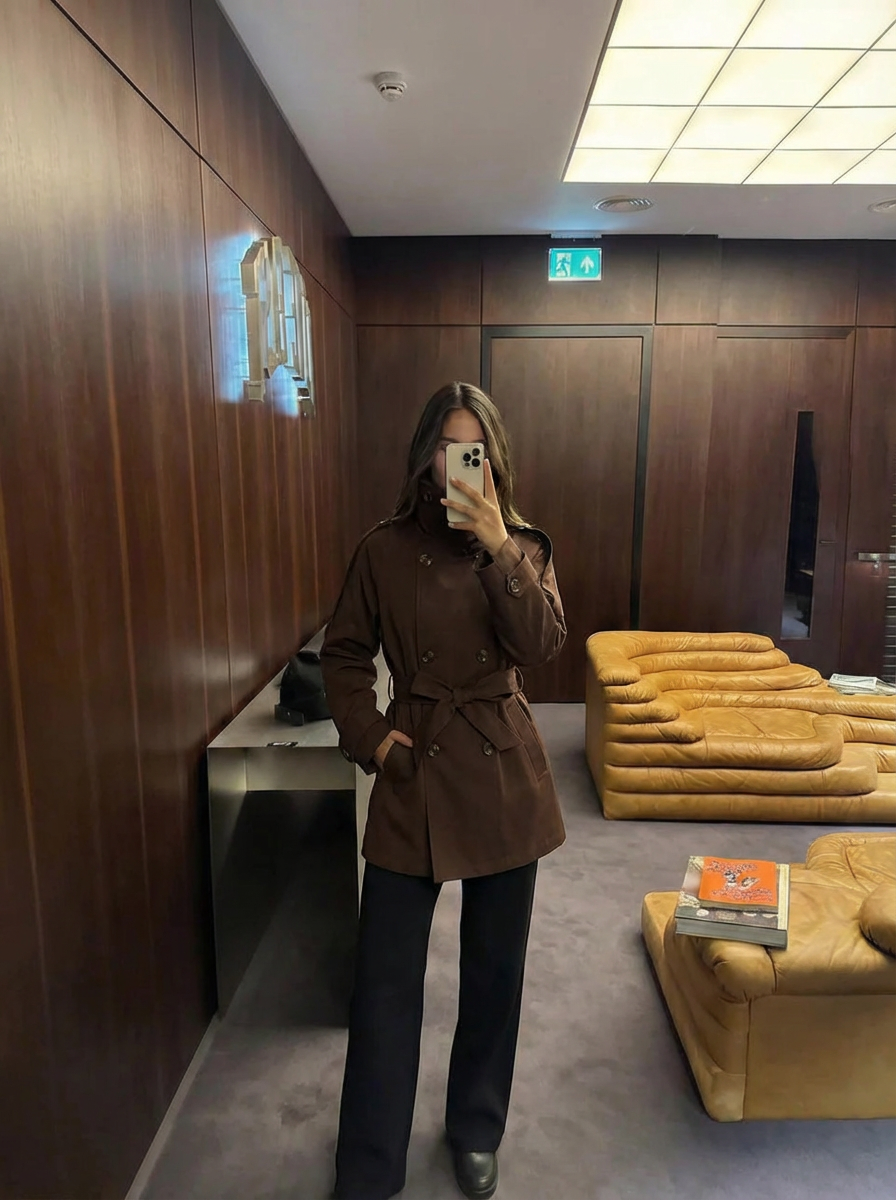 Tessa | Women's Dark Brown High Stand Collar Short Trench Coat 1