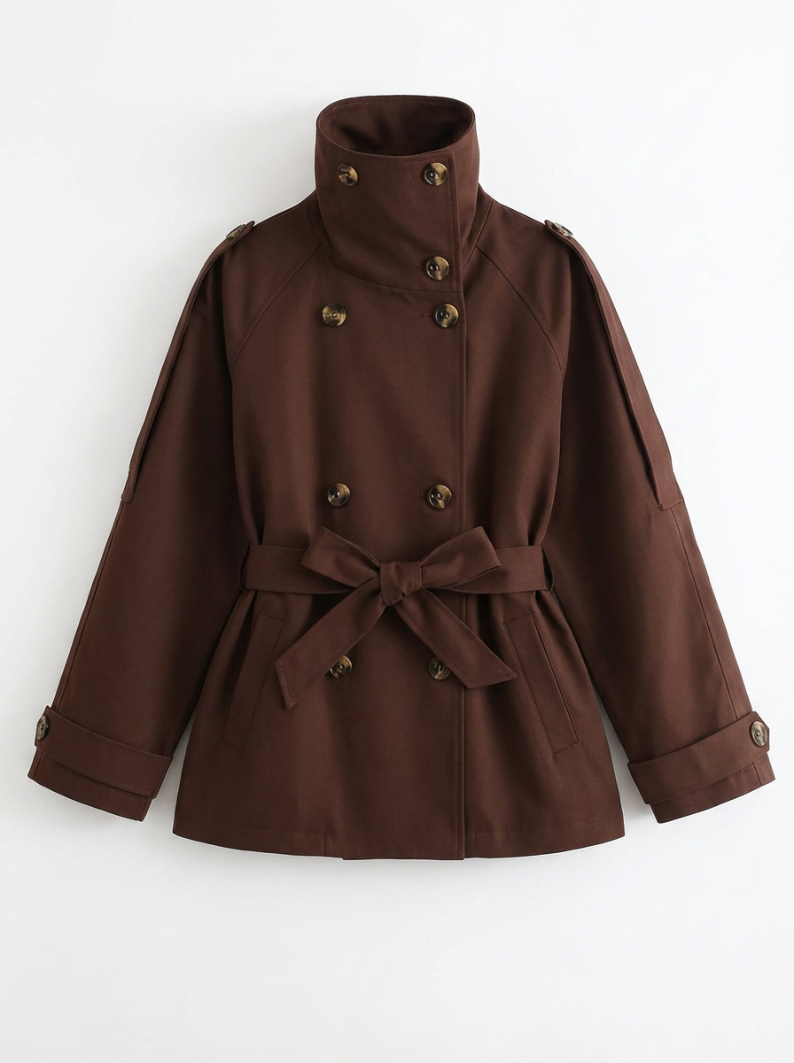 Tessa | Women's Dark Brown High Stand Collar Short Trench Coat 3