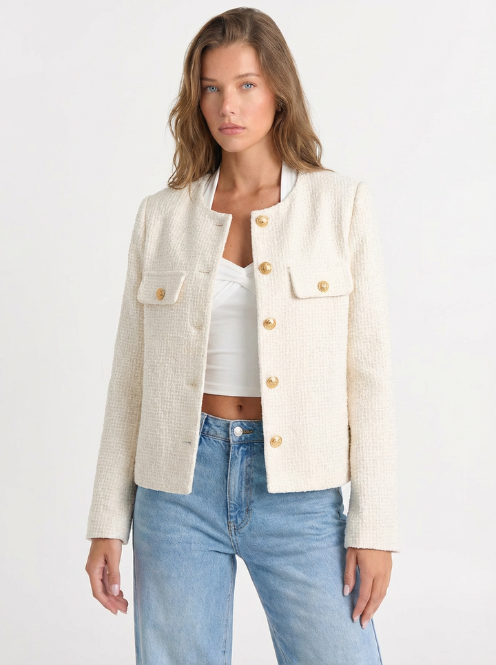 Tilly | Women's Collarless Cropped Tweed Jacket