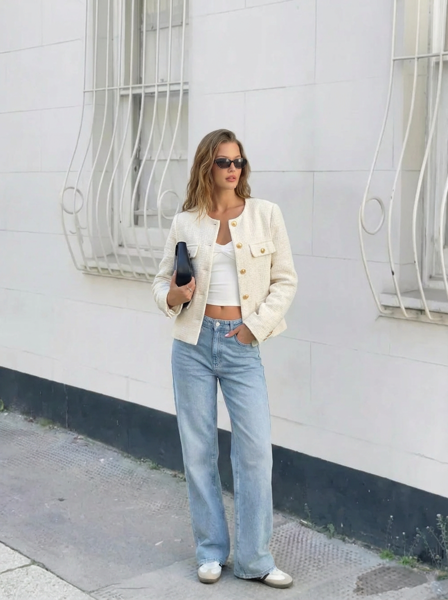 Tilly | Women's Collarless Cropped Tweed Jacket 1