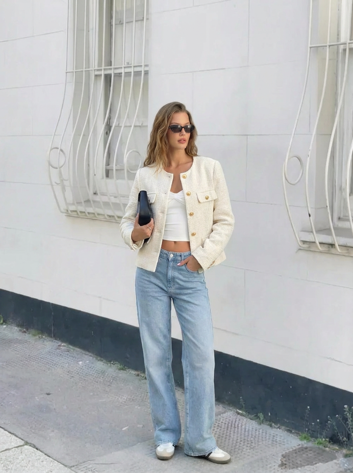 Tilly | Women's Collarless Cropped Tweed Jacket 1
