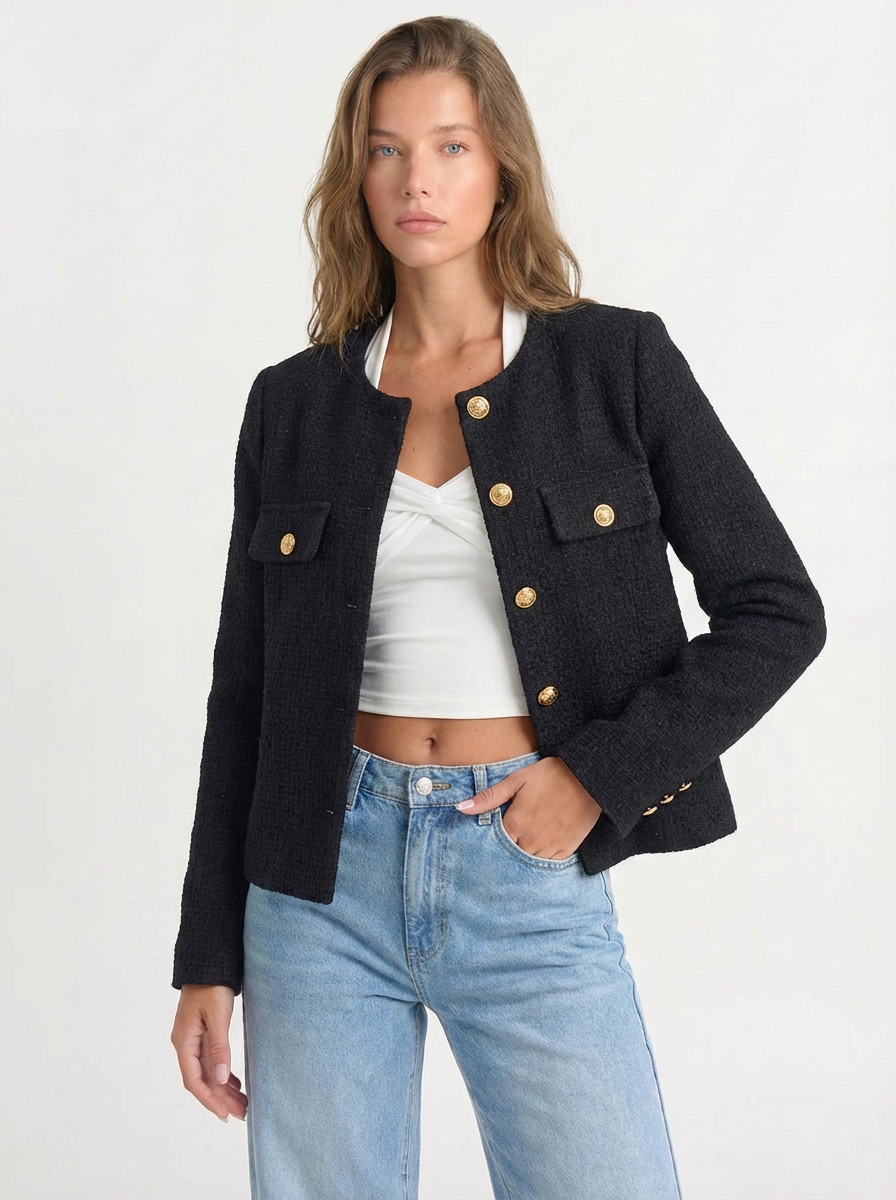 Tilly | Women's Collarless Cropped Tweed Jacket 4