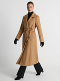 Tina | Women's Brown Notch Lapel Belted Longline Trench Coat