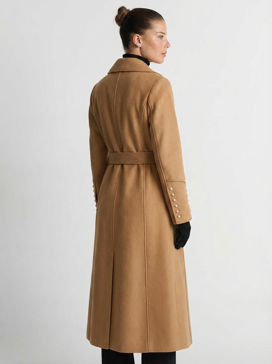Tina | Women's Brown Notch Lapel Belted Longline Trench Coat 2