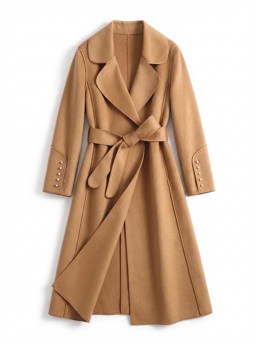 Tina | Women's Brown Notch Lapel Belted Longline Trench Coat 3