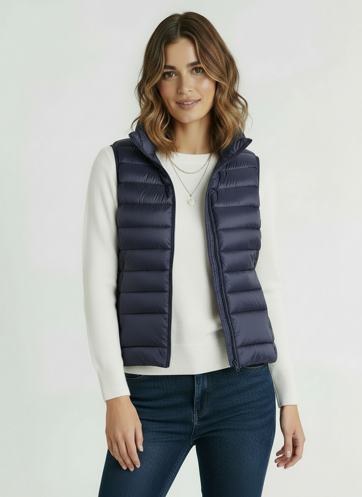 Vera | Women's Black Lightweight Zip Front Puffer Vest