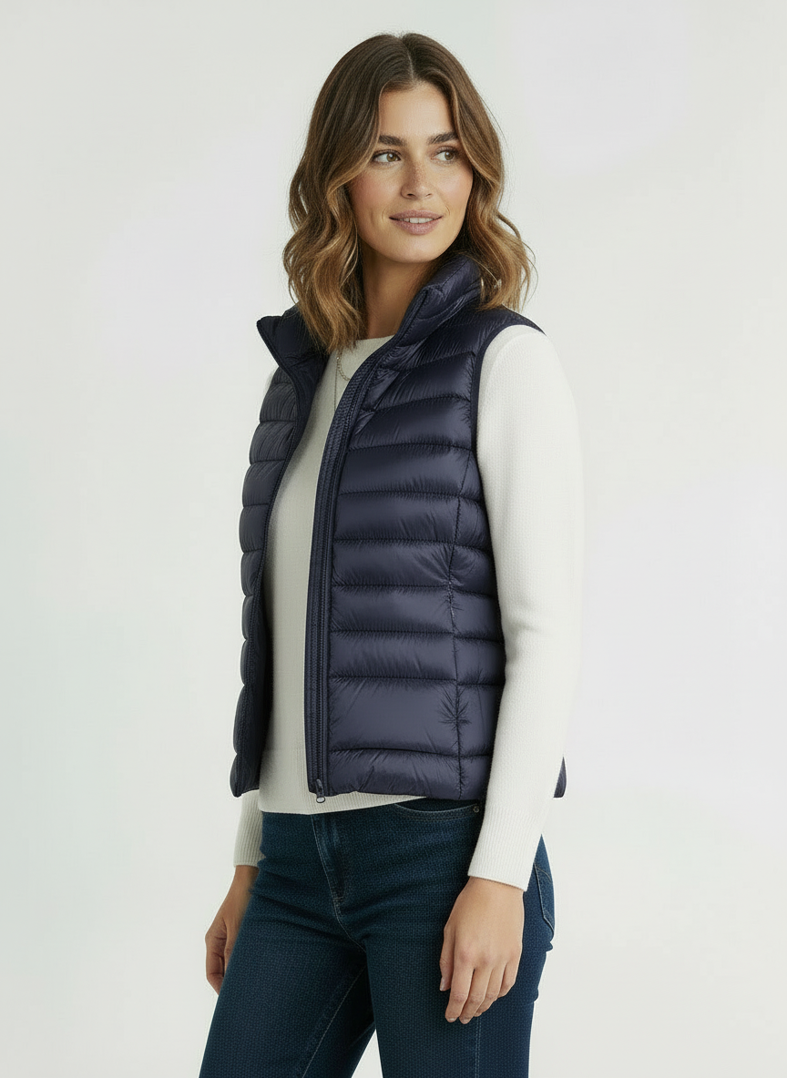 Vera | Women's Black Lightweight Zip Front Puffer Vest 2
