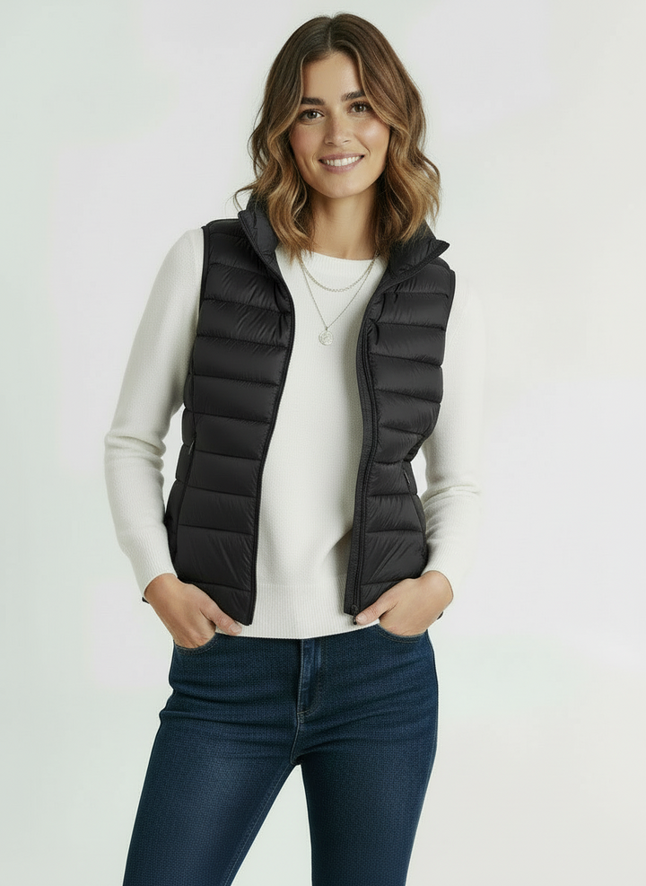 Vera | Women's Black Lightweight Zip Front Puffer Vest 4