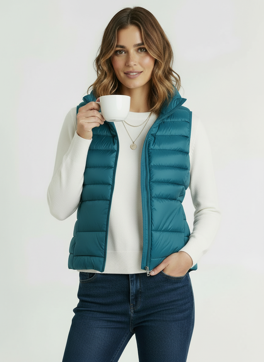 Vera | Women's Black Lightweight Zip Front Puffer Vest 5