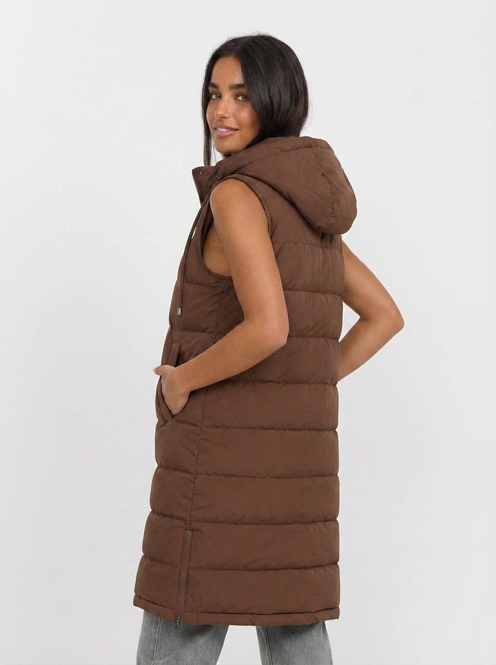 Violet | Women's Hooded Longline Quilted Puffer Vest 4