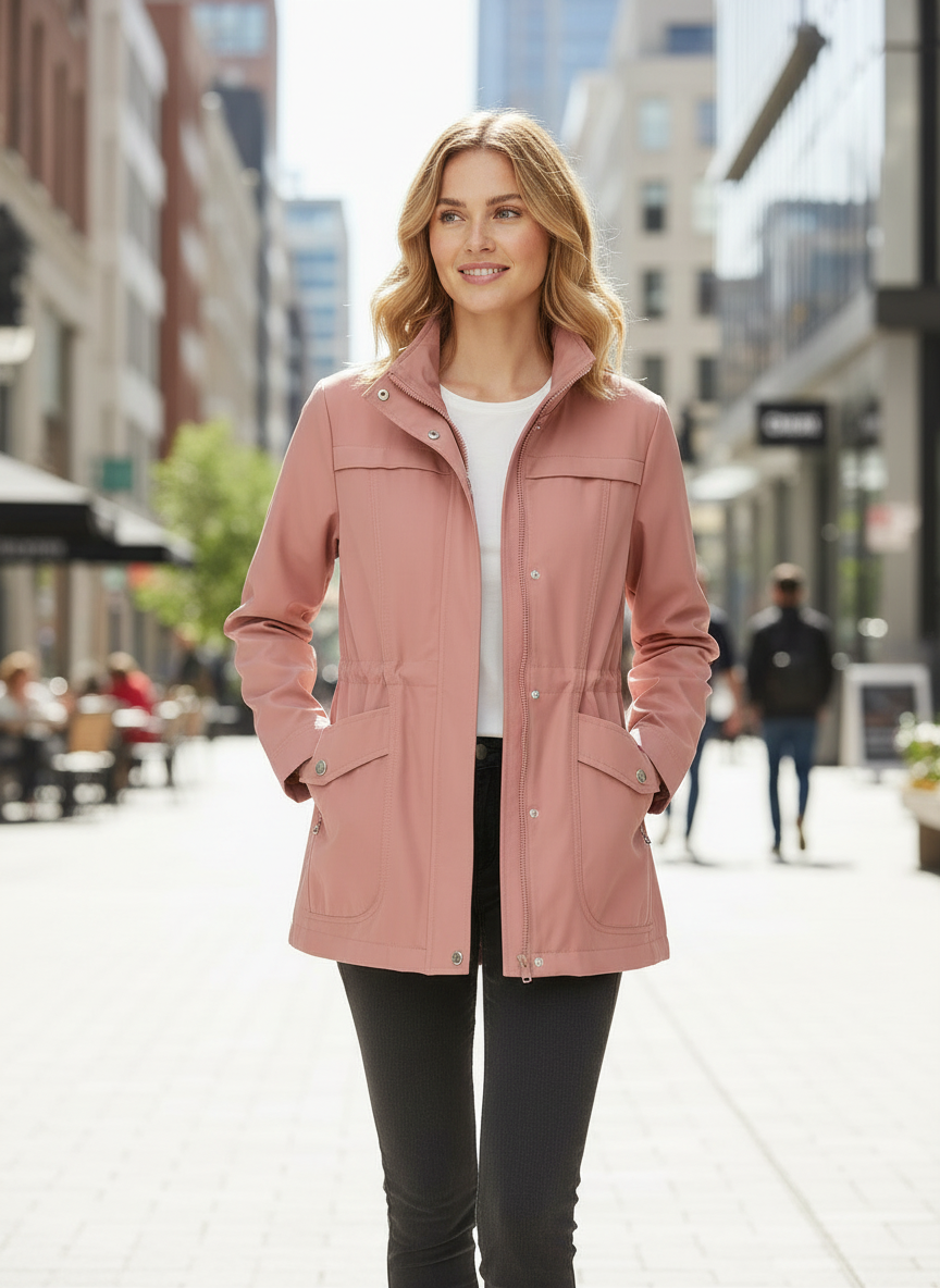 Wendy | Women's Cropped Stand Collar Zip Up Trench Coat 1