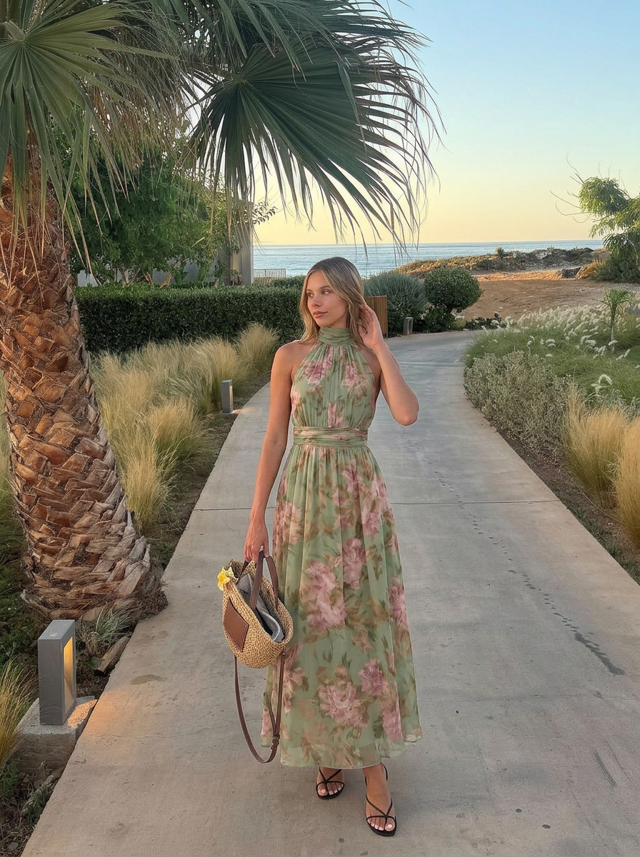 Willow | Floral Halter Neck Midi Dress