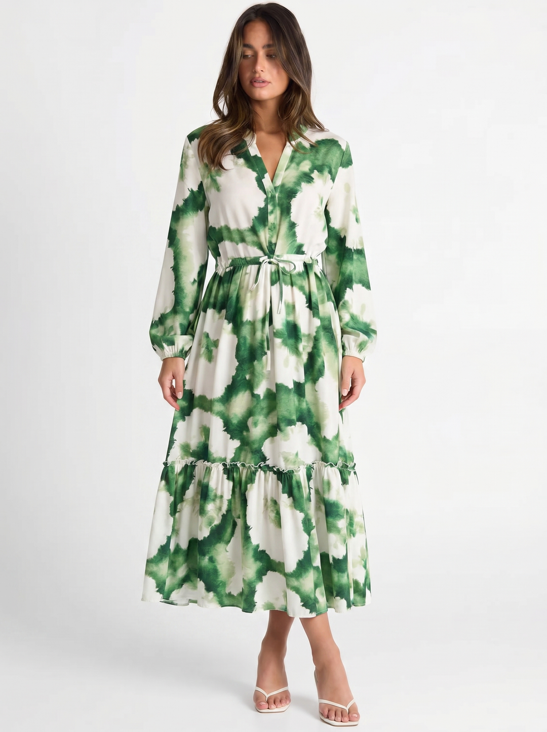 Zoe | Tie-Dye Long Sleeve Dress with Tiered Hem