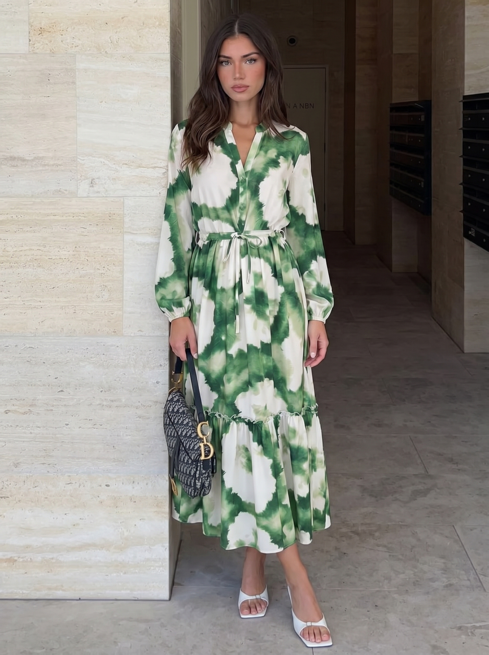 Zoe | Tie-Dye Long Sleeve Dress with Tiered Hem