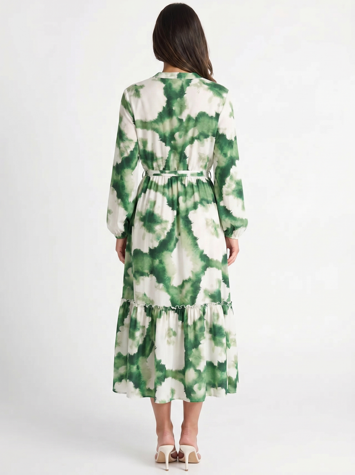 Zoe | Tie-Dye Long Sleeve Dress with Tiered Hem