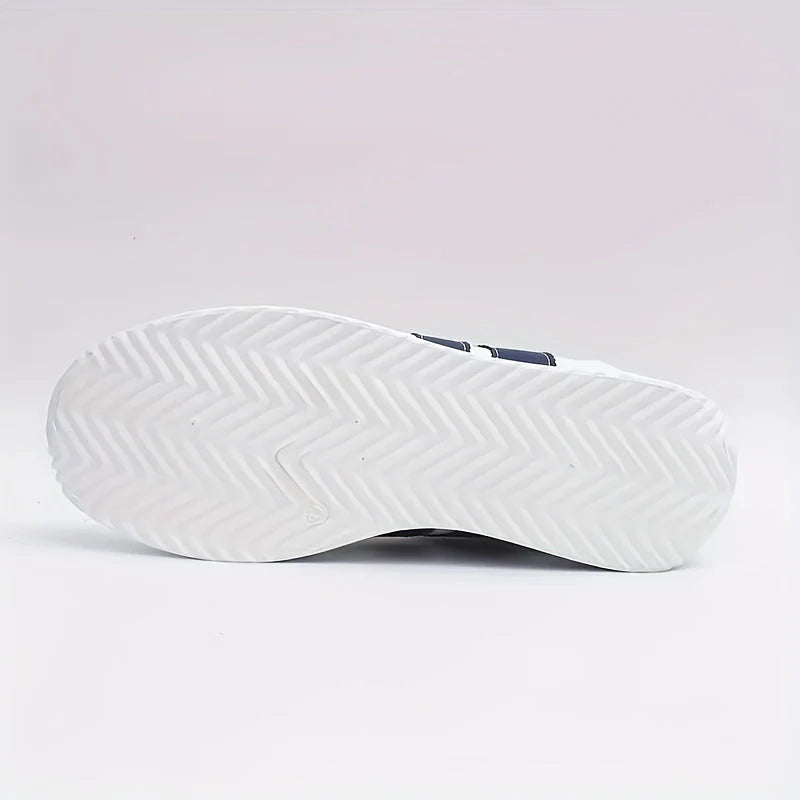 Women's casual trainers with arch support and navy stripe detailing styled for everyday comfort