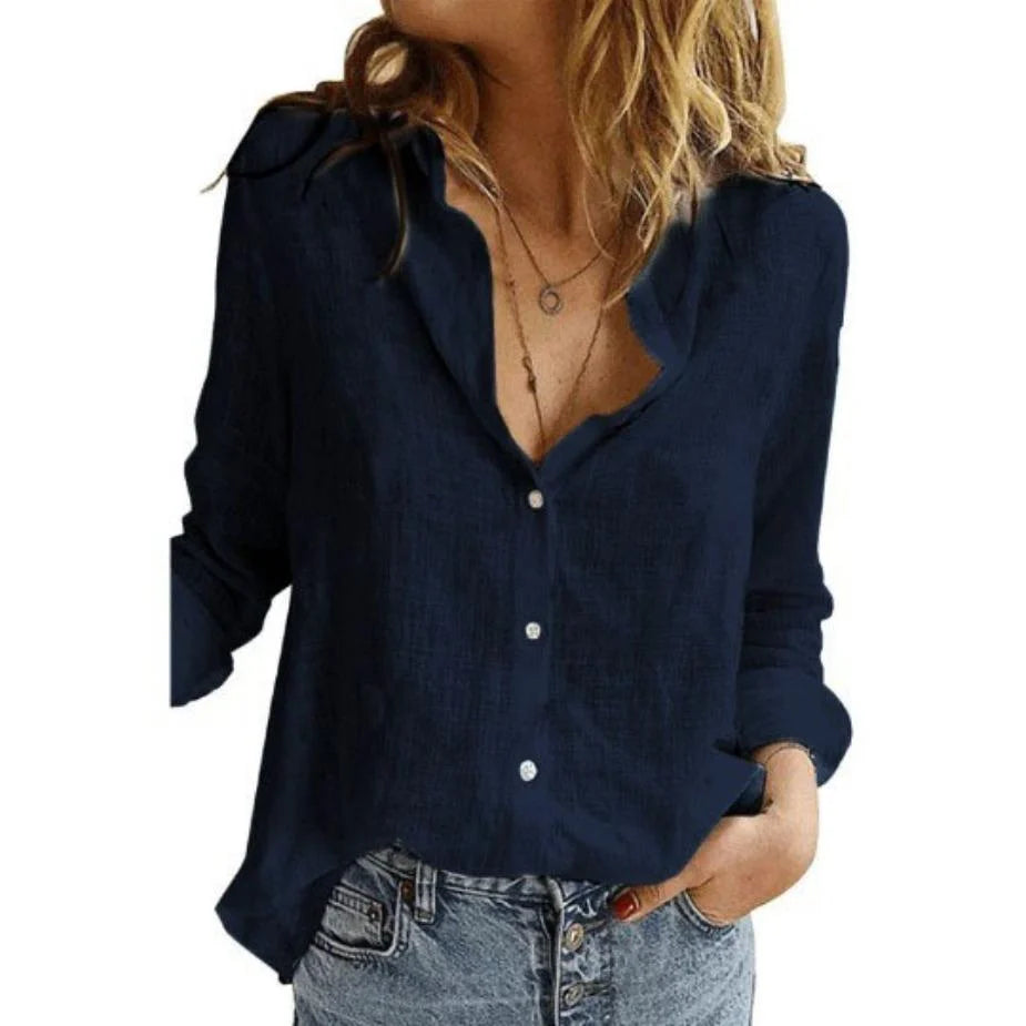 Women's woven shirt with button-front detail and soft textured fabric for everyday wear