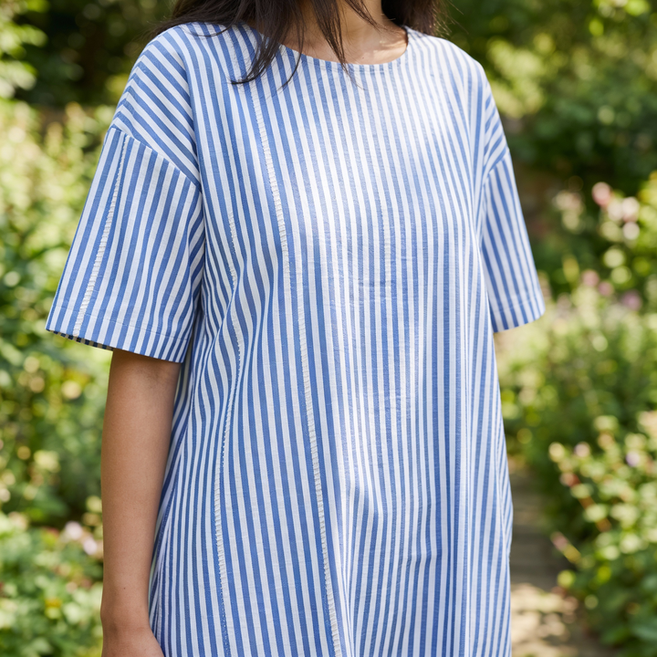 Selina | Striped Cotton Midi Dress Blue