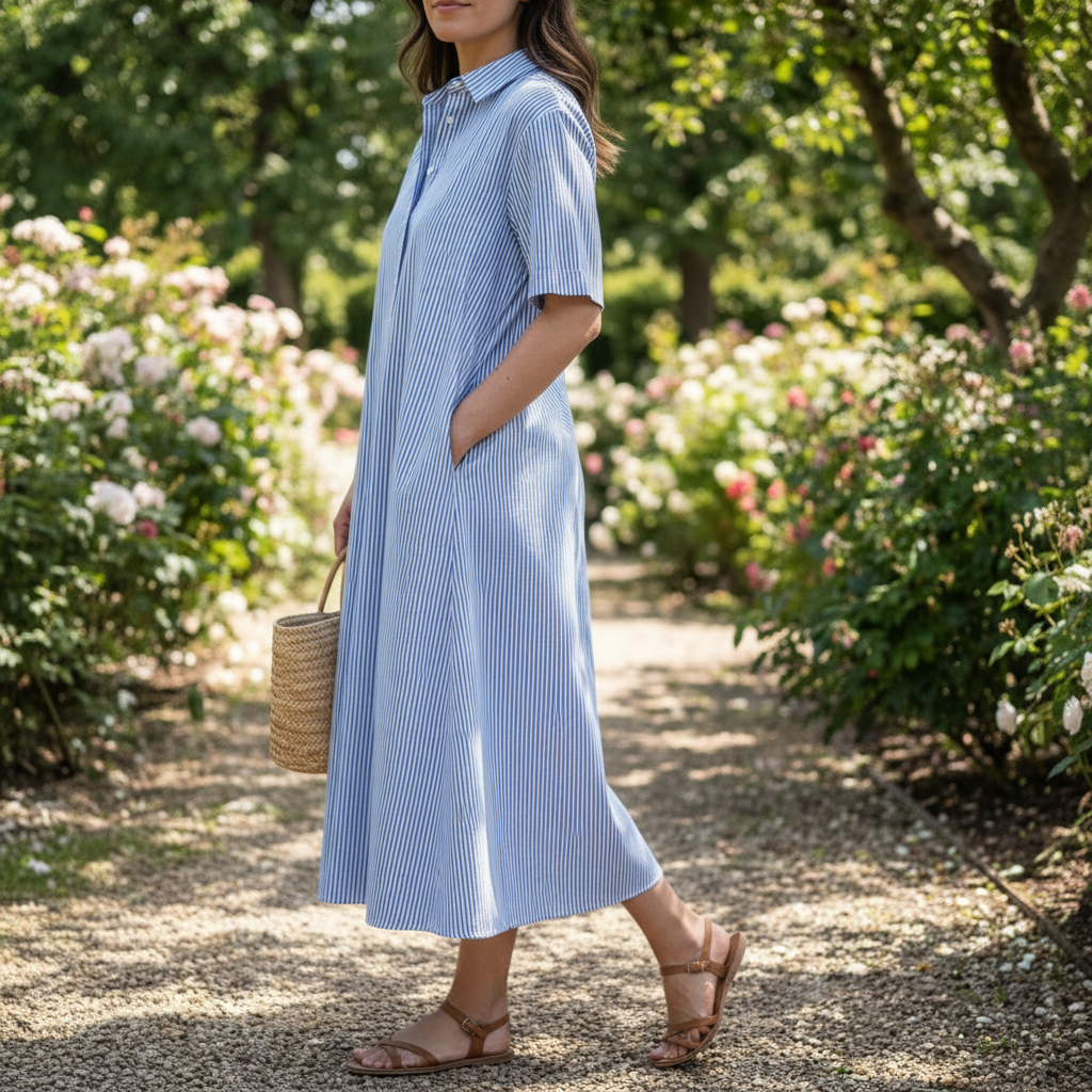 Selora | Striped Shirt Midi Dress