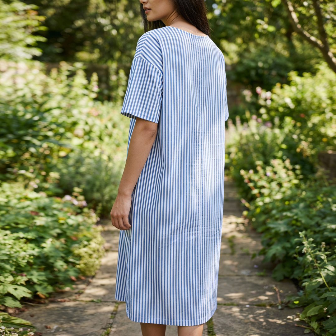 Selina | Striped Cotton Midi Dress Blue