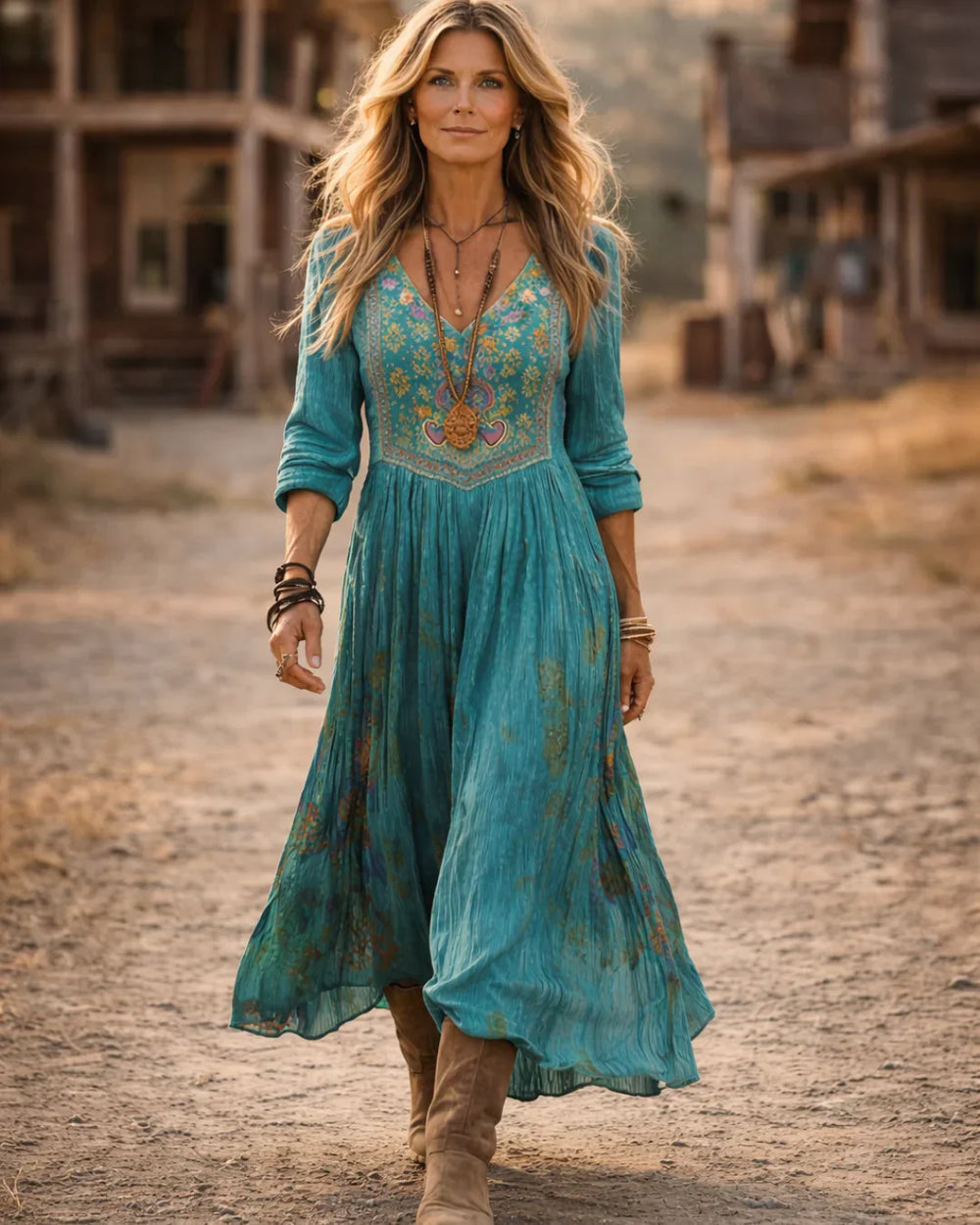 Close-up view of intricate embroidered bodice on Women's Embroidered V Neck Maxi Dress