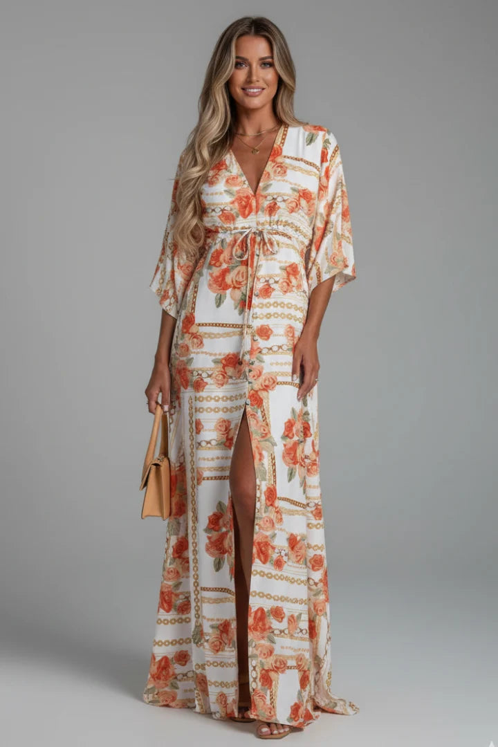 Relaxed fit maxi dress with wide sleeves and ankle-length hem