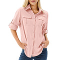 Women's Plaid Hooded Button Up Jacket in pink with roll-up sleeves and dual chest pockets