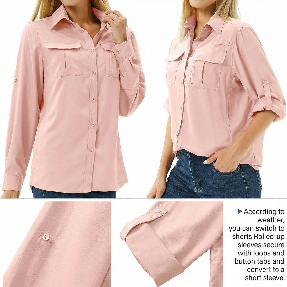 Close-up of Women's Plaid Hooded Button Up Jacket showing button-front closure and chest pocket detail