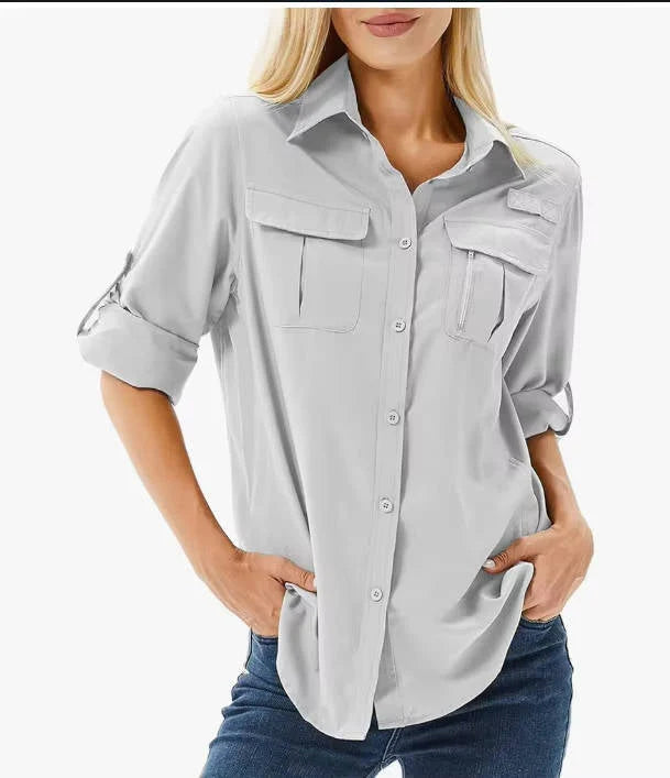 Women's Plaid Hooded Button Up Jacket styled with denim jeans for casual outdoor wear