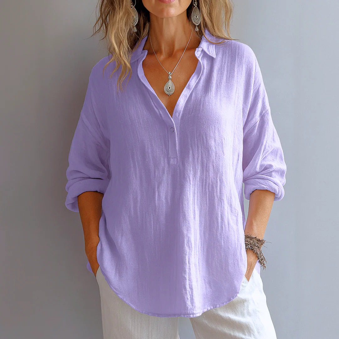 Full-length view of Blush Linen Relaxed Shirt with Effortless Elegance For Women in soft pink shade