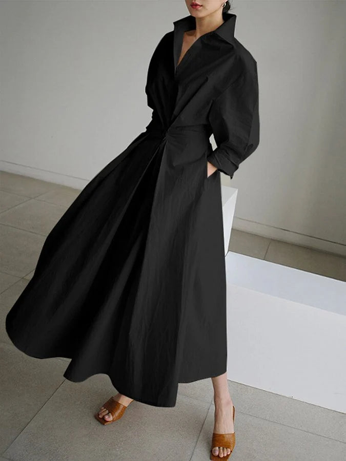 Women's collared midi dress styled with sandals for casual wear