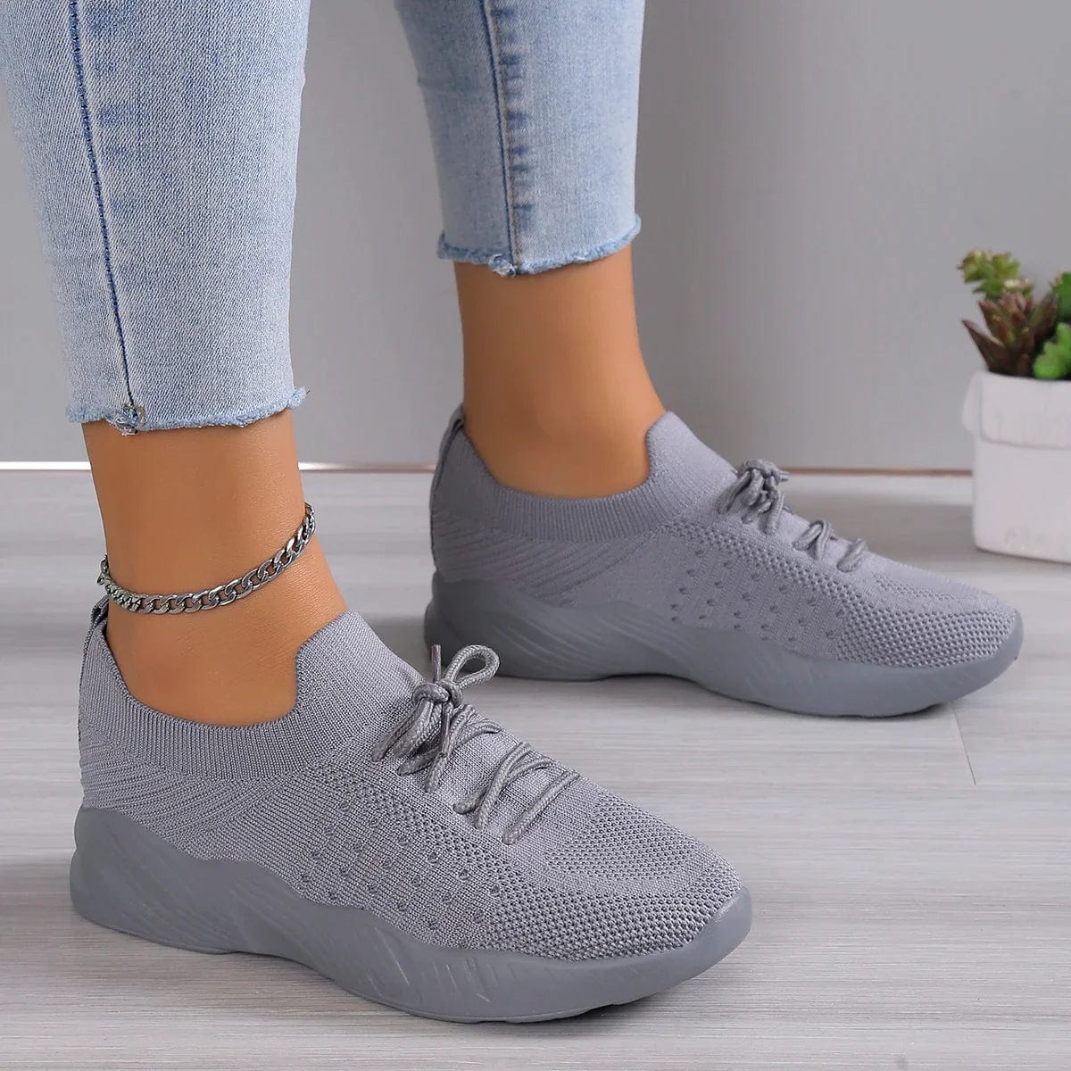 Detail of non-slip rubber outsole on women's orthopedic support and comfort trainers