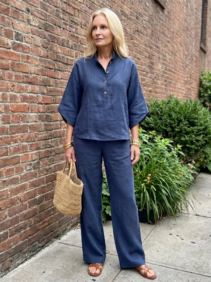Relaxed fit two piece set in sky blue with wide sleeves and comfortable elasticised waist