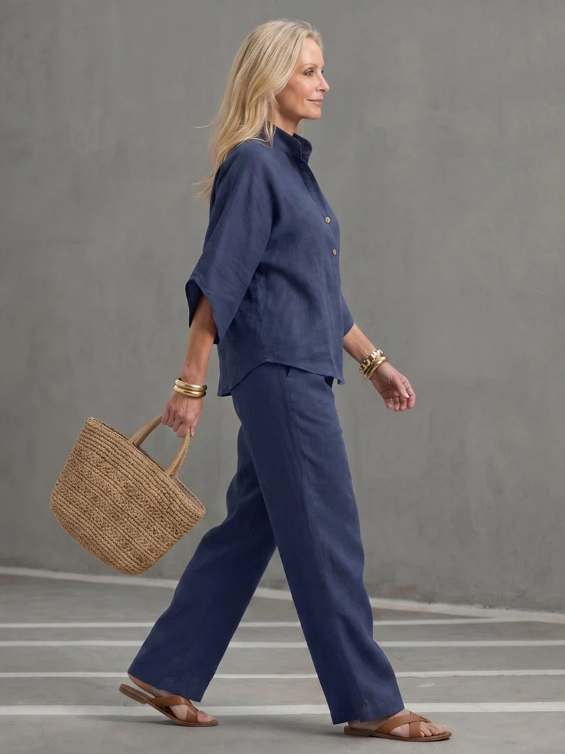 Women's casual co-ord set with wide sleeves and elasticised waist trousers for lounging