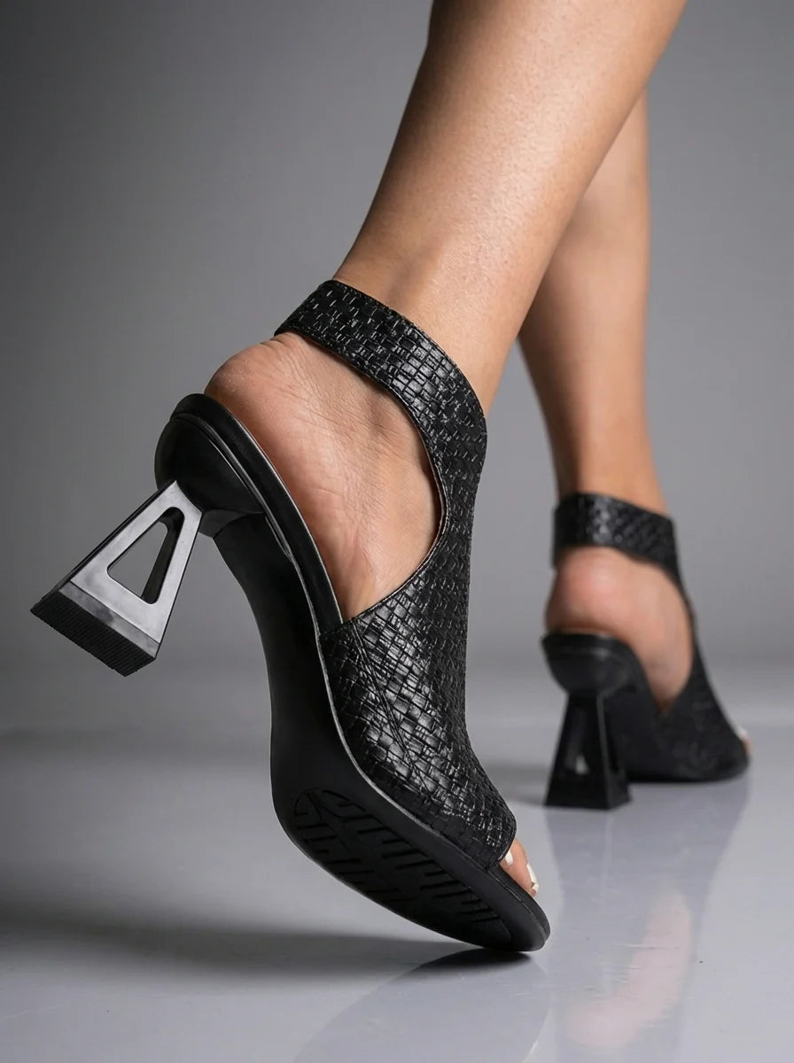Sienna braided sandals with sculpted block heel styled for warm-weather occasions