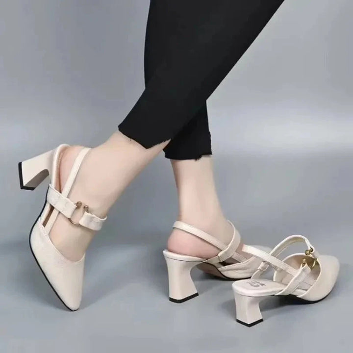 Black heels elegant slingback design with chunky heel and secure ankle closure
