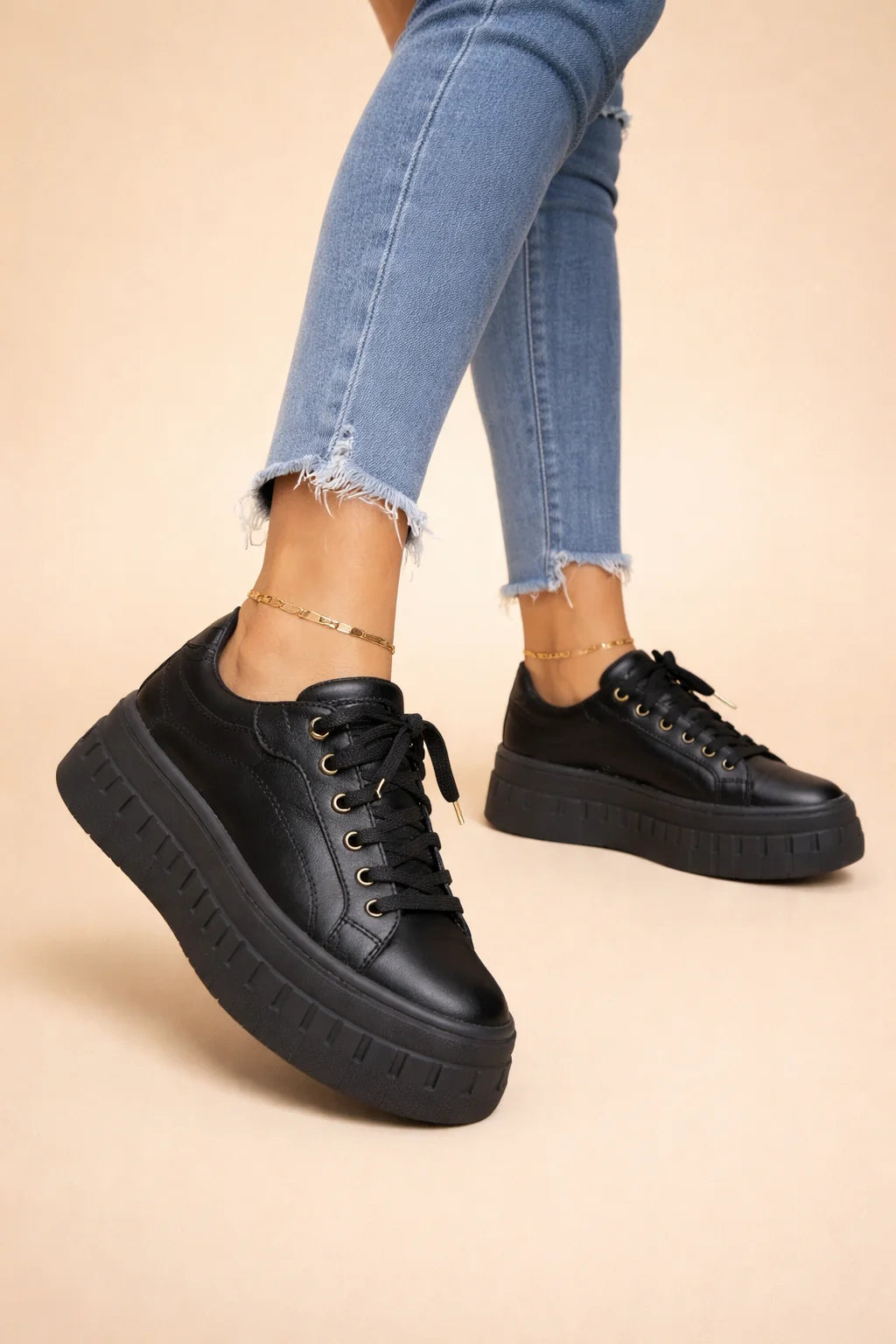Side view of women's platform comfort sneakers showing thick cushioned sole and structured upper
