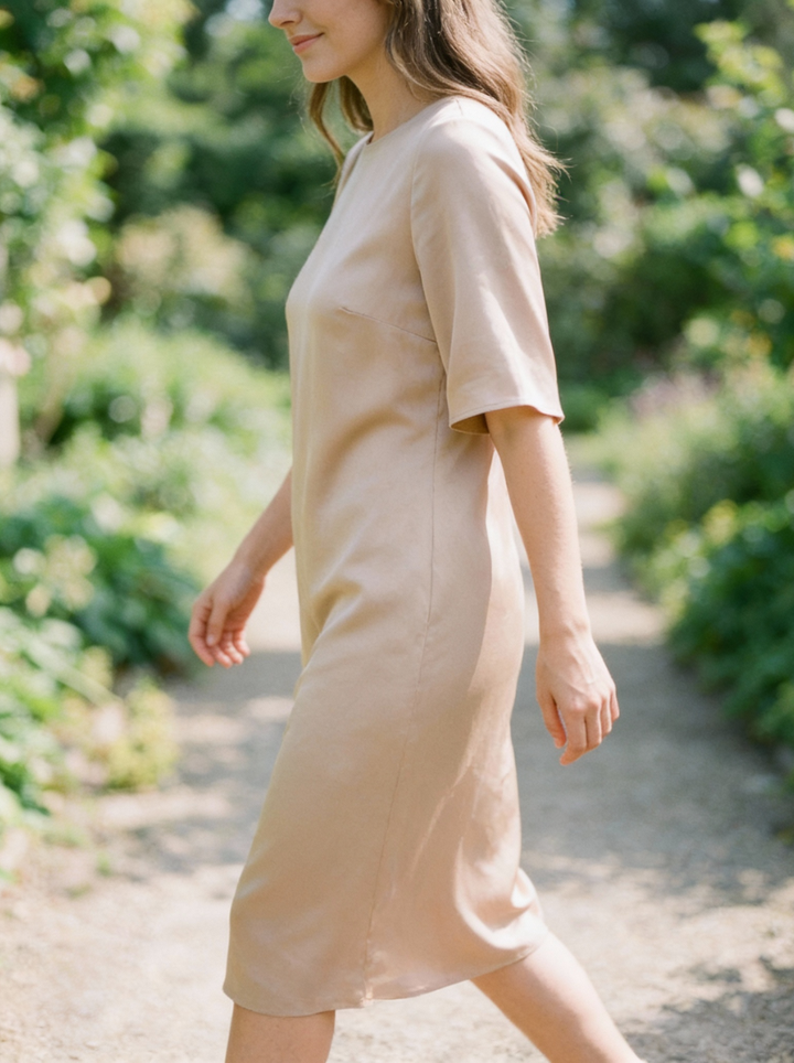 Belina | Beige Jersey Midi Dress
