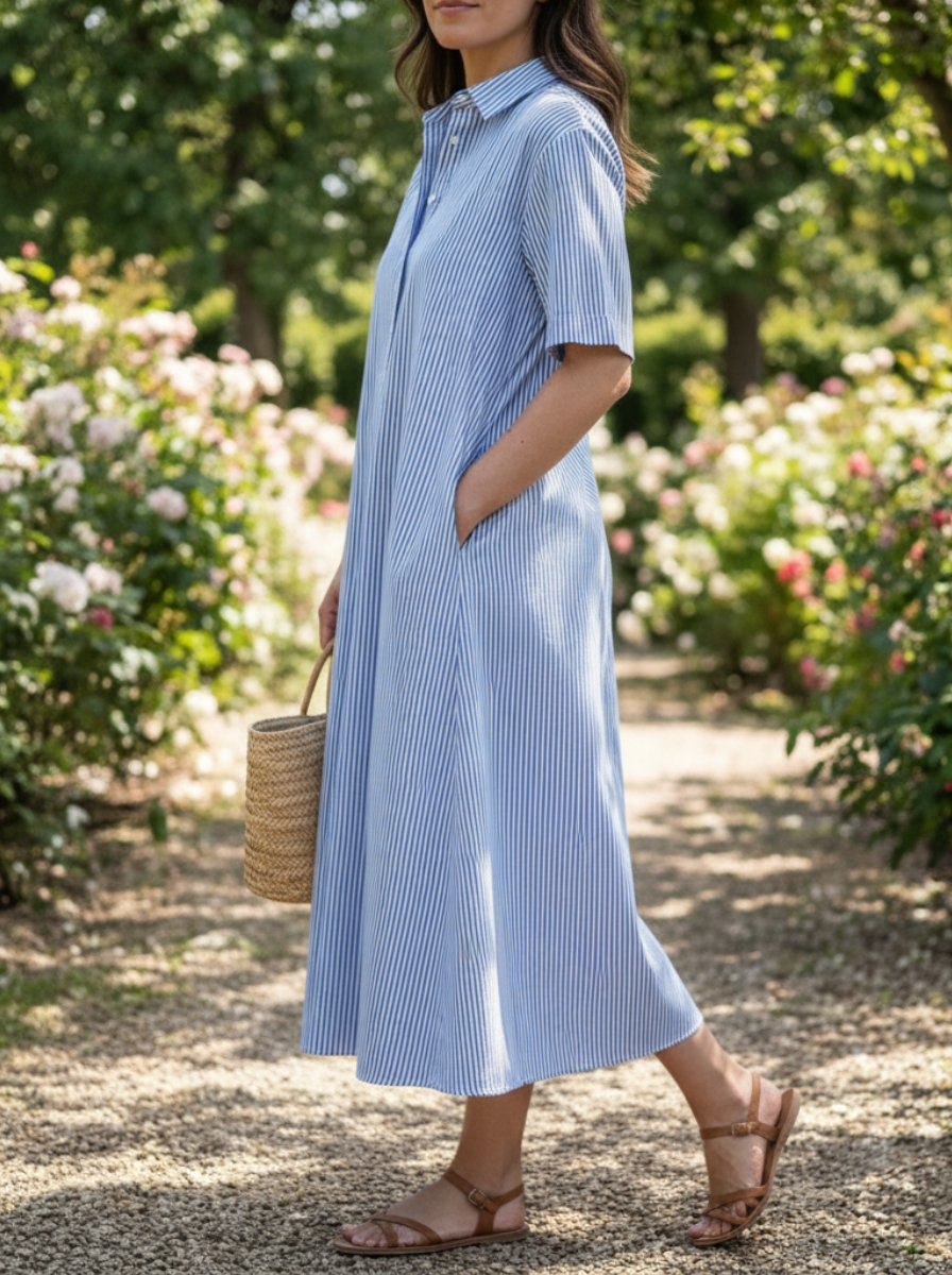 Selora | Striped Shirt Midi Dress