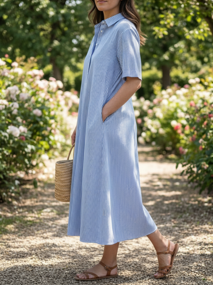 Selora | Striped Shirt Midi Dress