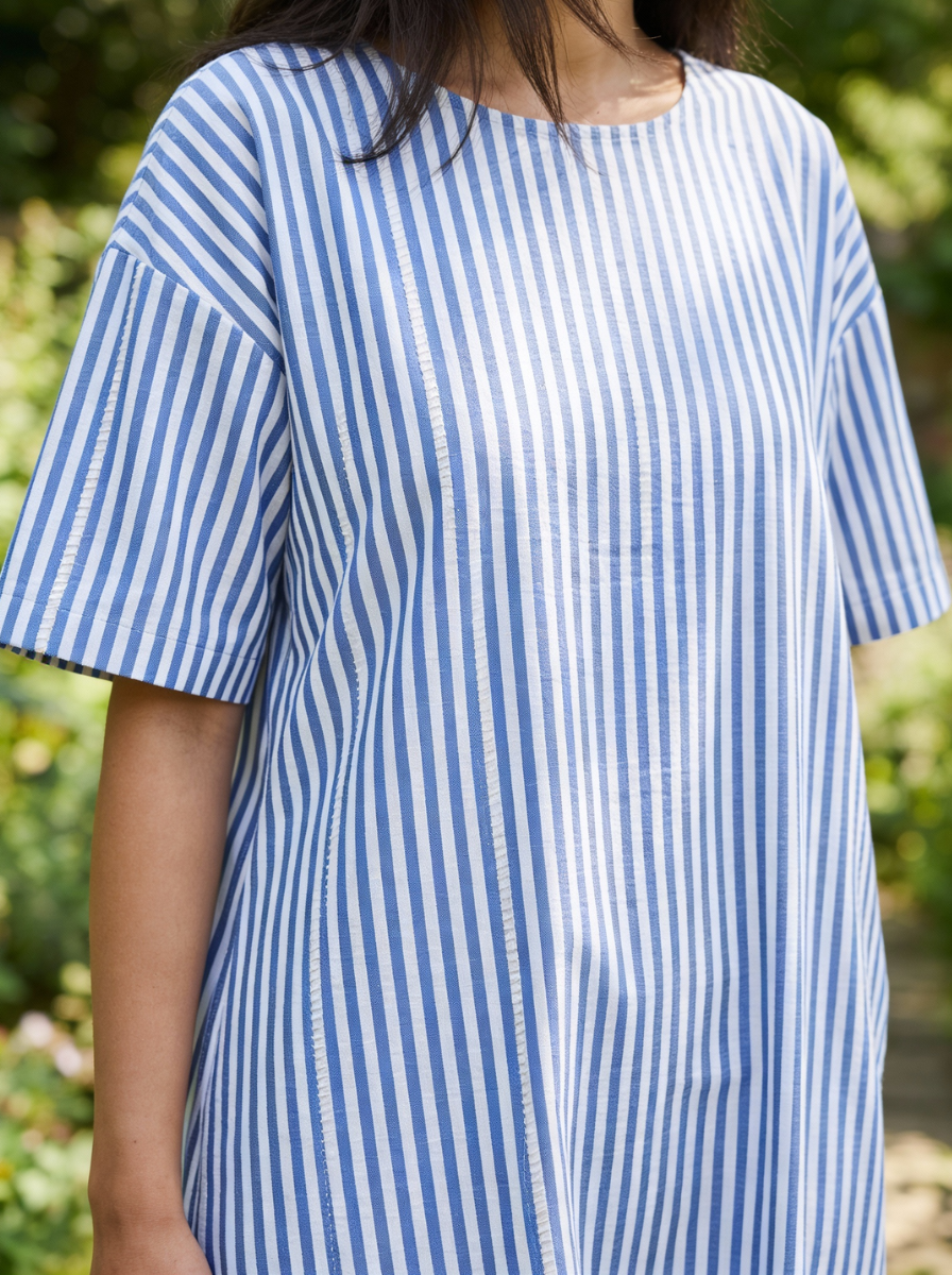 Selina | Striped Cotton Midi Dress Blue
