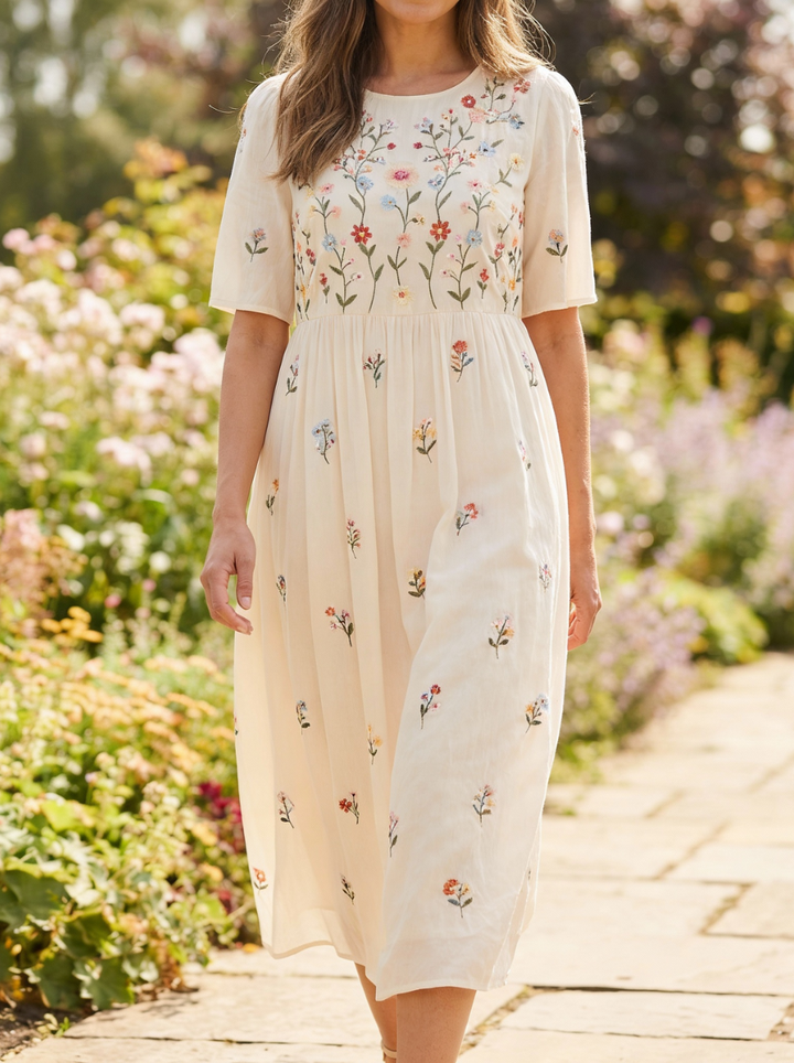 Elowen | Embroidered Floral Midi Dress