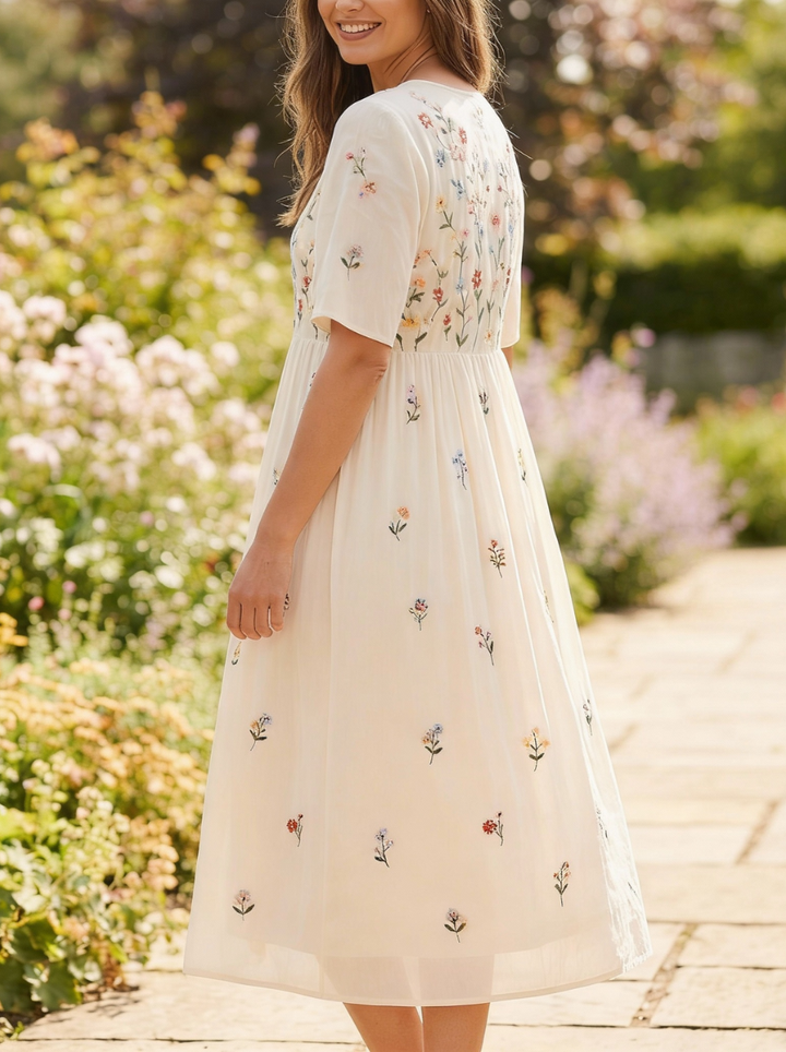 Elowen | Embroidered Floral Midi Dress