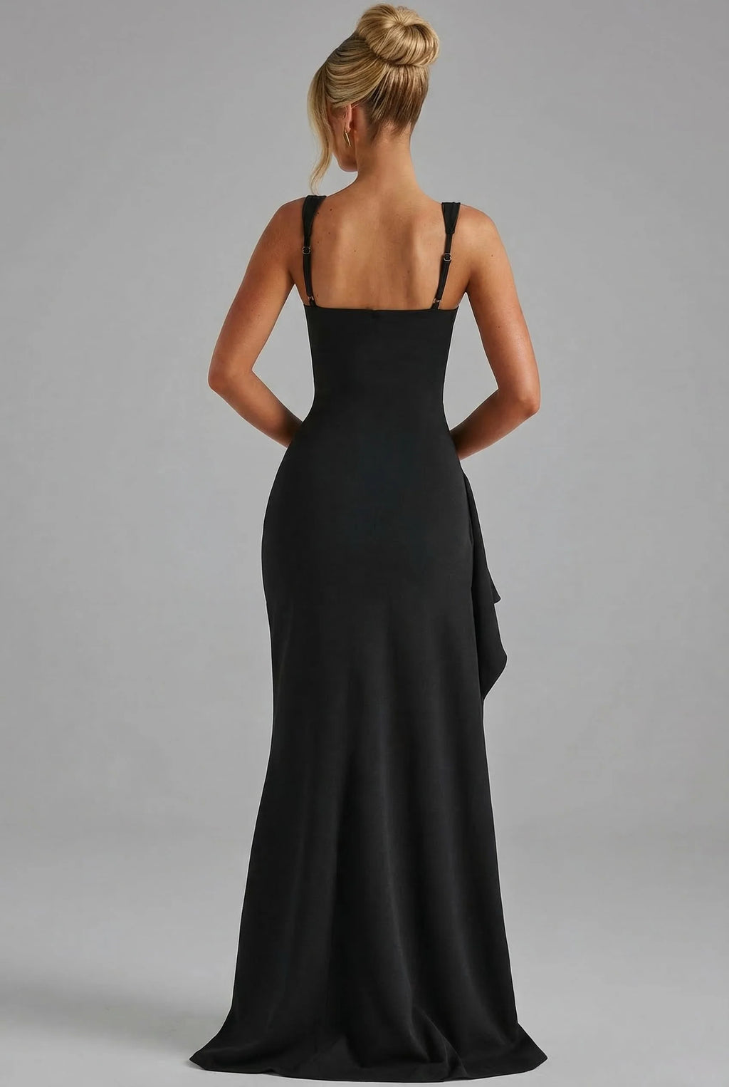 Back view of Women's Elegant Open-Back Bodycon Slip Maxi Dresses Leg Split showcasing the open-back cut-out design