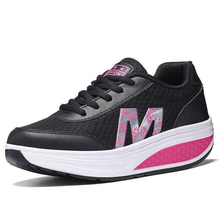 Women's orthopedic corrector walking sneakers with cushioned air sole and breathable mesh upper in black